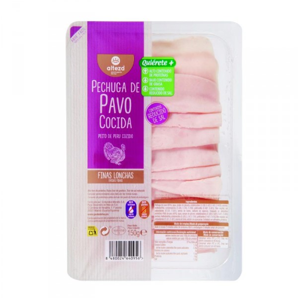 PECHUGA DE PAVO ALTEZA REDUCIDA EN SAL FINAS LONCHAS 150 GRS