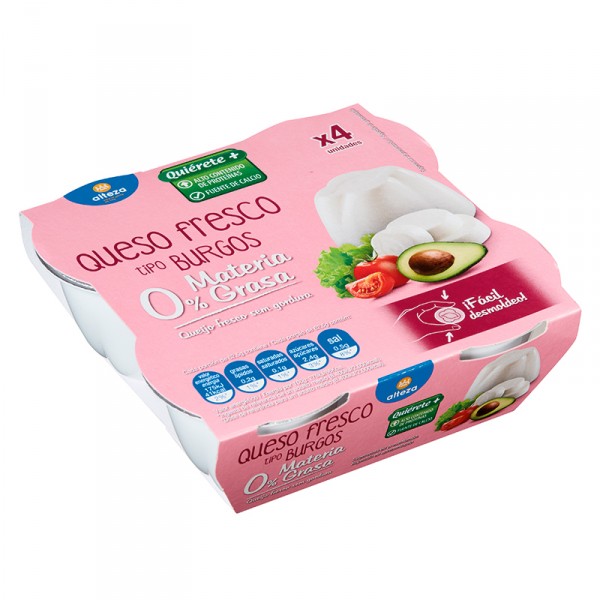 QUESO ALTEZA FRESCO TIPO BURGOS 0%M.G.PACK 4 UNDS X 62,5 GRS