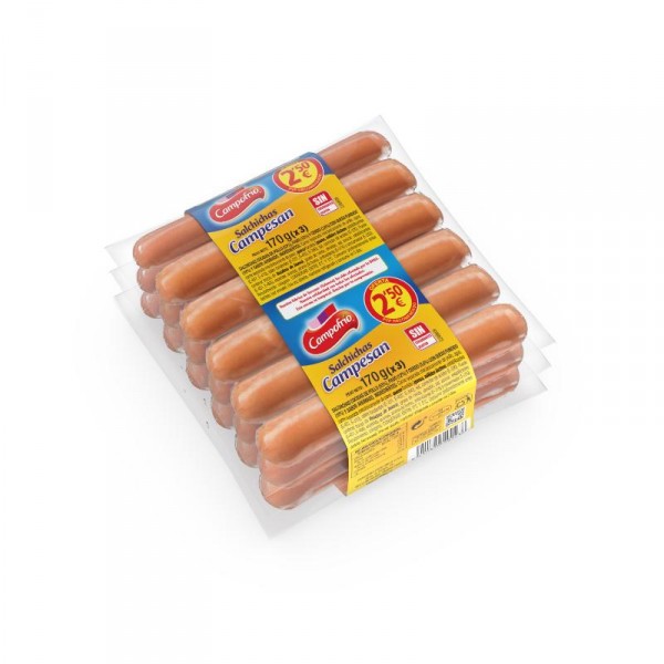 SALCHICHAS CAMPOFRIO CAMPESAN PACK 3 UNDS X 170 GRS