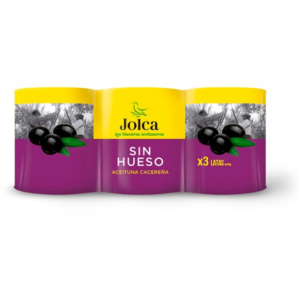 ACEITUNA JOLCA NEGRA SIN HUESO PACK 3 U.X 120 GRS. 150 G.P.E