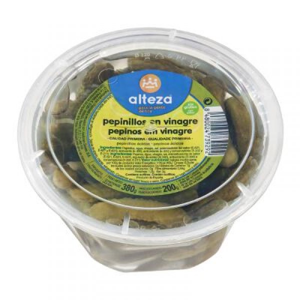 PEPINILLOS ALTEZA VINAGRE TARRINA 380 GR., 200 GR. P.E.
