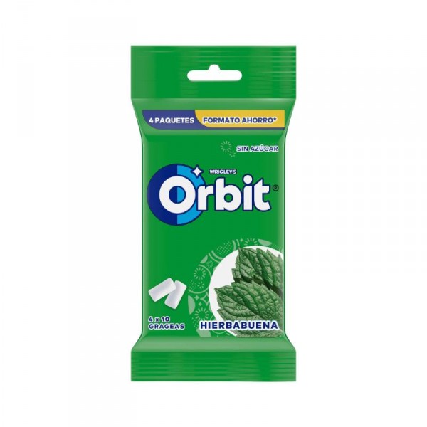 CHICLE ORBIT HIERBABUENA 10 GRAGEAS PACK-4 56 GRS