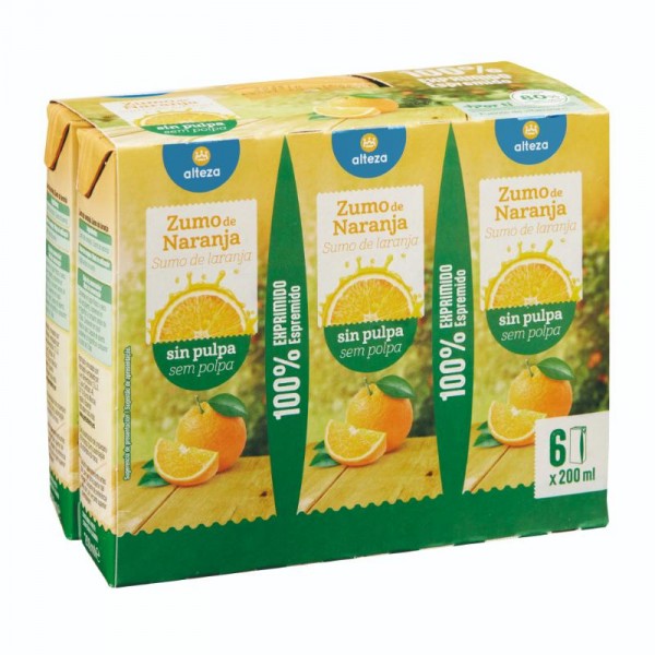 ZUMO ALTEZA NARANJA EXPRIMIDA SIN PULPA PACK 6 UND. X 200 ML