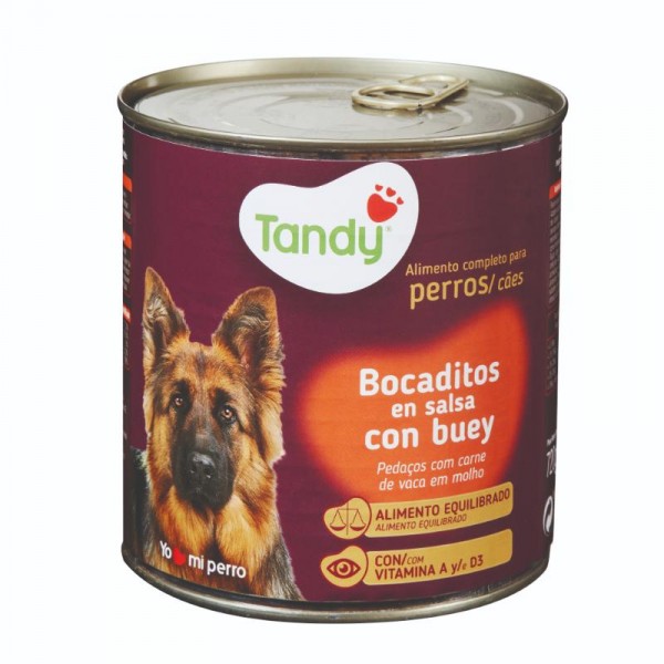 ALIMENTO TANDY PERROS BOCADITOS EN SALSA CON BUEY 720 GRS.