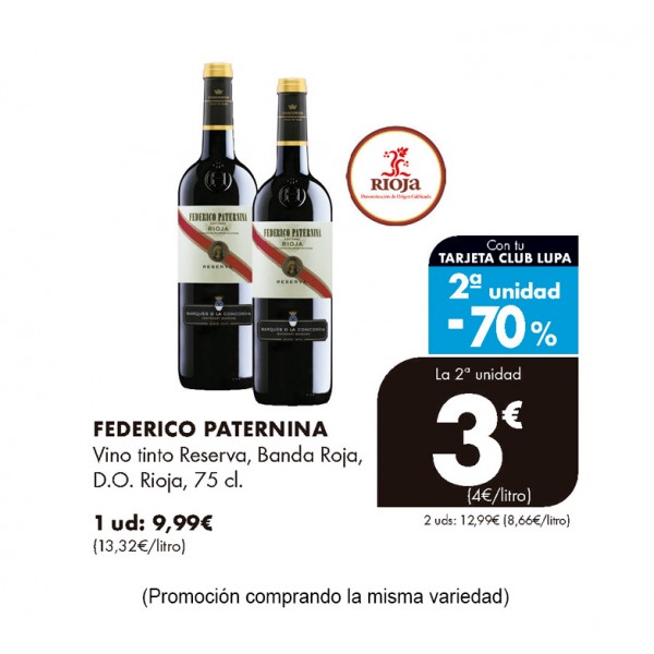 VINO TINTO PATERNINA BANDA ROJA RESERVA D.O.RIOJA 75 CL.