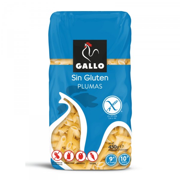 PASTA GALLO PLUMAS SIN GLUTEN 450 GRS,