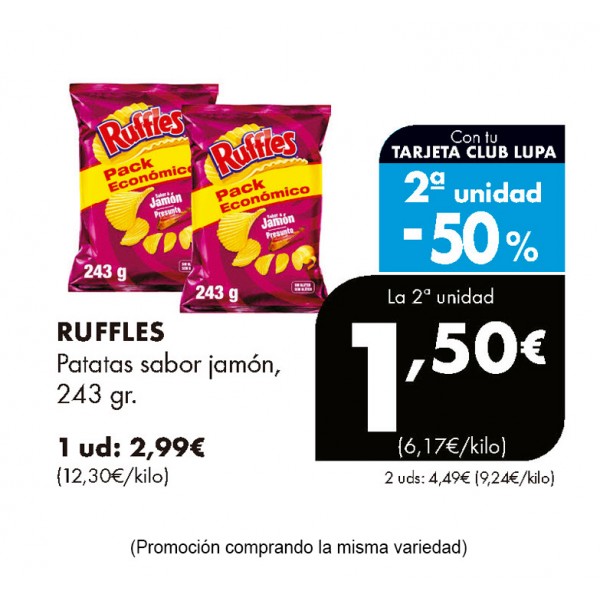 PATATAS RUFFLES JAMON 243 GRS