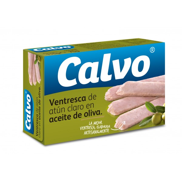 VENTRESCA ATUN CLARO CALVO ACEITE OLIVA OL-120, 75 GR. P.E.