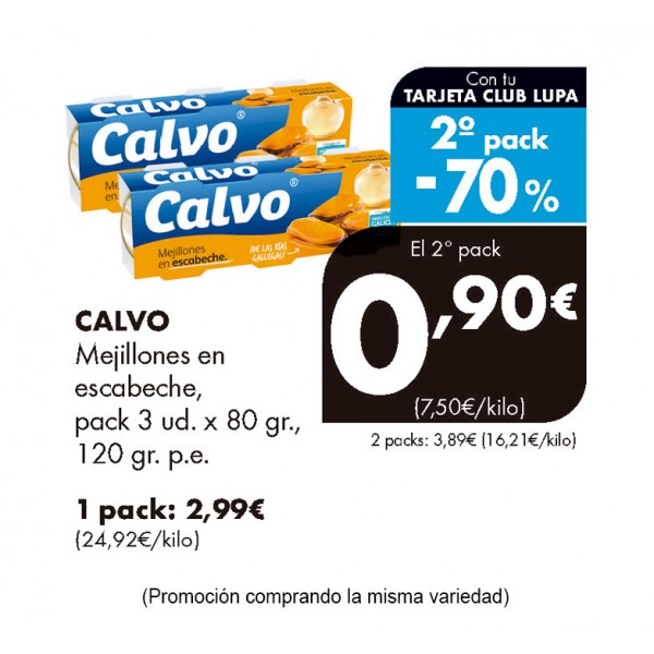 MEJILLON CALVO ESCABECHE PACK 3 UNDX80 GRS. 120 GR.P.ESC.