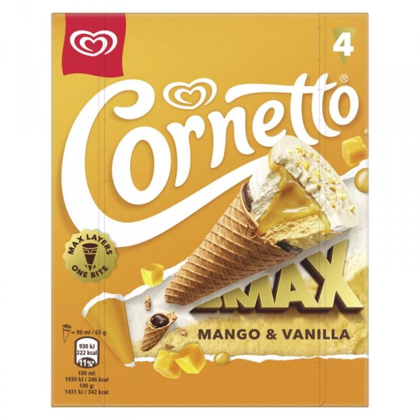 HELADO CORNETTO MAX CHOCOLATE BLANCO & MANGO P-4 260 GRS.