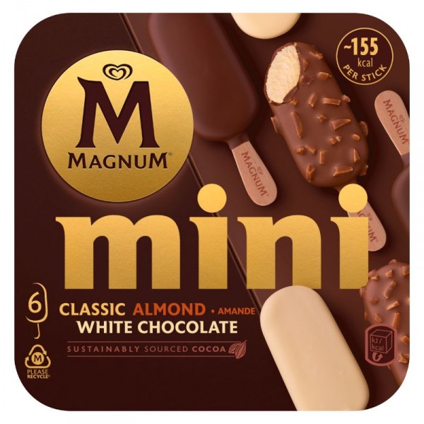HELADO FRIGO MAGNUM MINI CLAS.ALMEND.-BLANCO P-6 UN 352 GRS