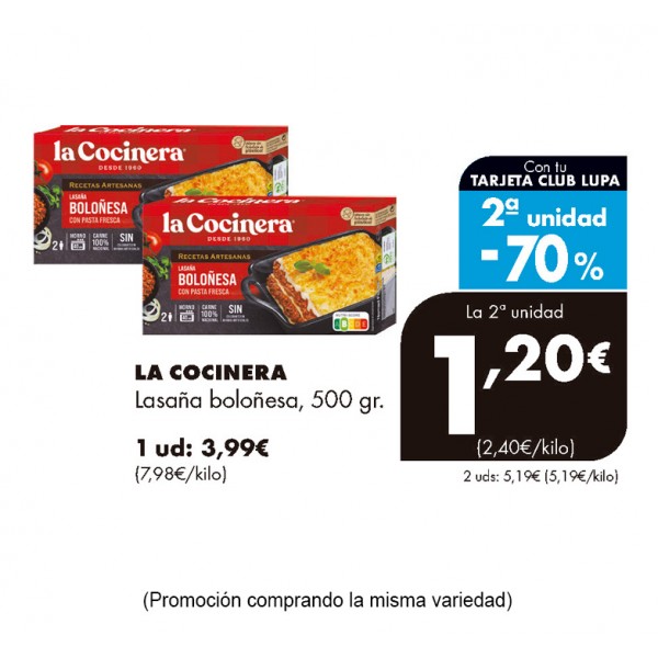 LASAÑA LA COCINERA BOLOÑESA 500 GRS