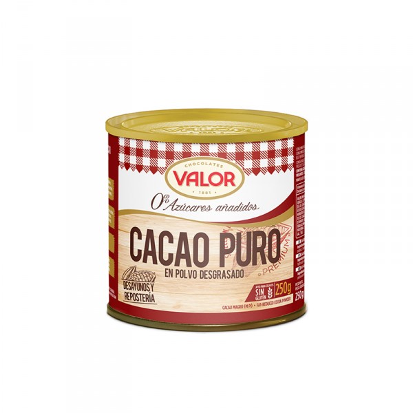 CACAO VALOR PURO EN POLVO SIN AZUCAR BOTE 250 GRS