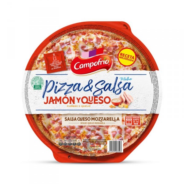 PIZZA CAMPOFRIO JAMON/QUESO MASA FINA CON SALSA 360 GRS