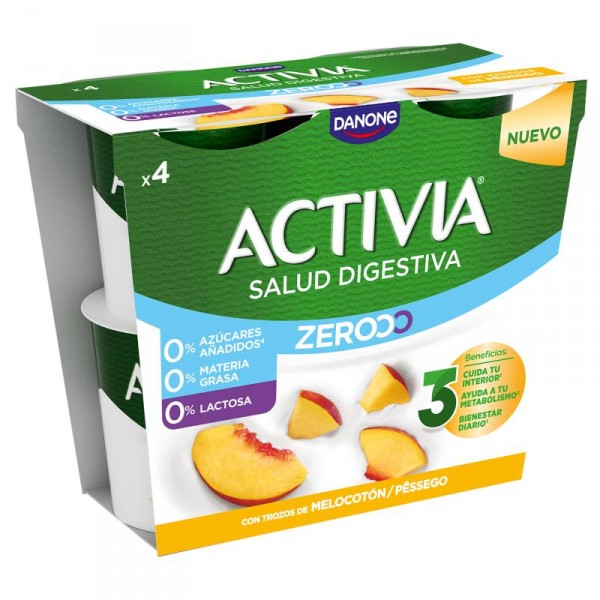 YOGUR DANONE ACTIVIA TRIPLE 0% MELOCOTON PACK-4 X 120 GRS