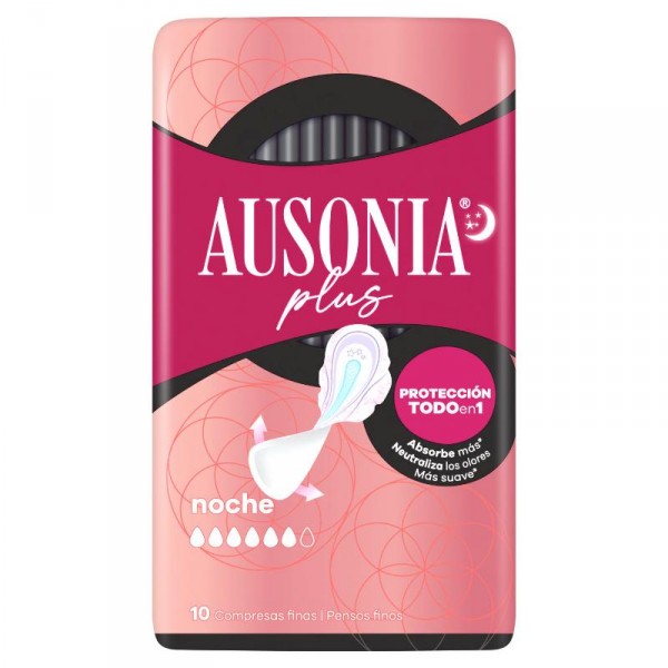 COMPRESA AUSONIA ULTRAFINA PLUS NOCHE ALAS 10 UNIDADES