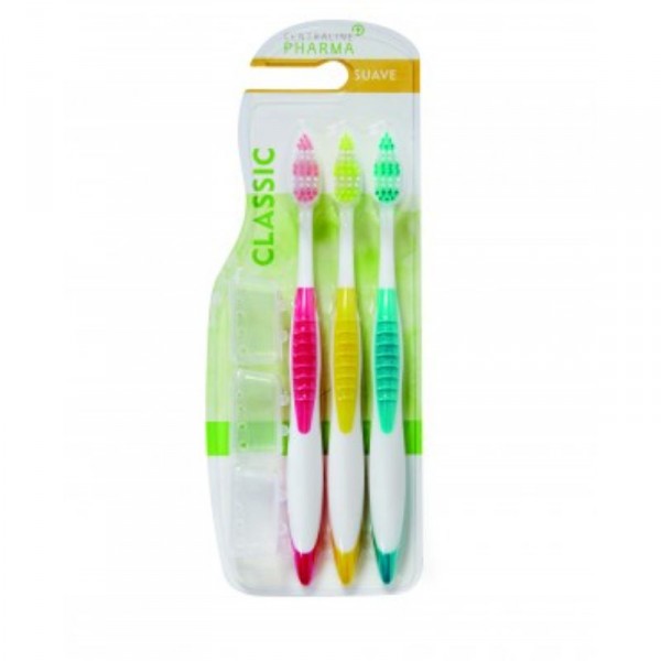 CEPILLO DENTAL CENTRA LINE PHARMA BIMATERIAL SUAVE PACK 3 UN