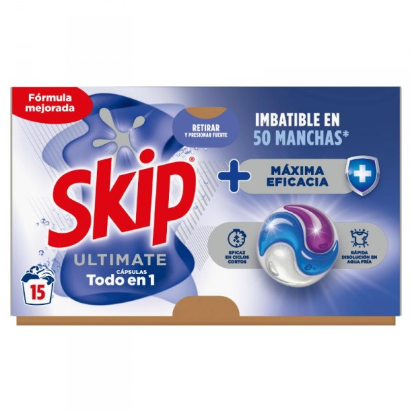 DETERGENTE SKIP ULTIMATE CAPSULAS MAXIMA EFICACIA 15 DOSIS