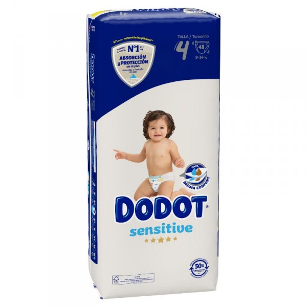 PAÑAL DODOT SENSITIVE T-4 (9-14 KG), 48 UNDS