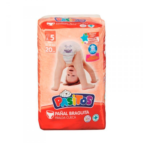 PAÑAL PASITOS BRAGUITA TALLA 5 12-18 KILOS 20 UND.