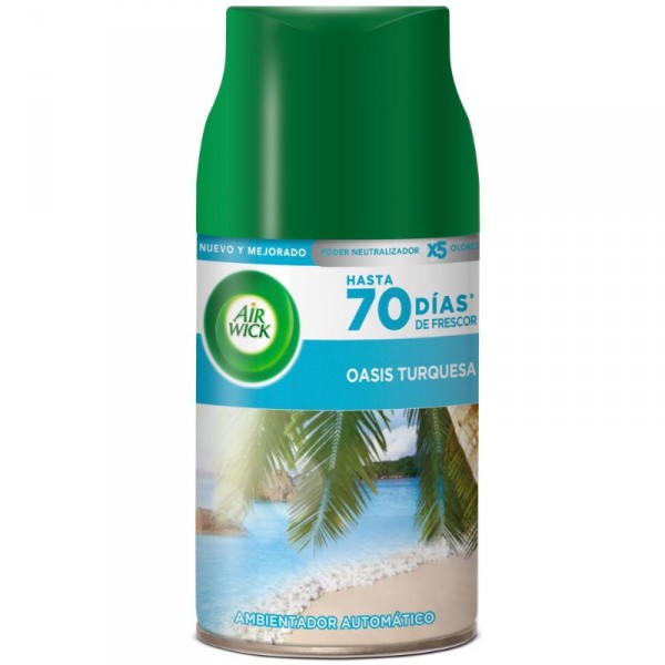 AMBIENTADOR AIR WICK FRESH  MATIC REC.OASIS TURQUESA 250 ML