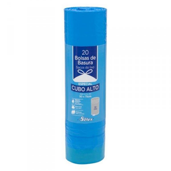 BOLSA BASURA SELEX AUTOCIERRE CUBO ALTO 50X75 30LT 20 UNDS