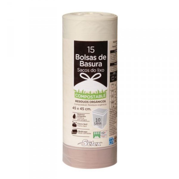 BOLSA DE BASURA SELEX ORGANICA COMPOSTABLE 45X45 CM,15 UNDS