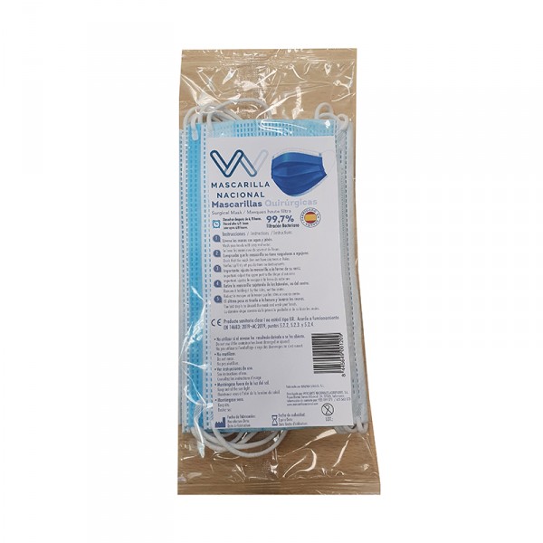 MASCARILLA NACIONAL QUIRURGICA ADULTO PACK 10 UNDS.