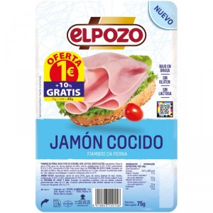 JAMON COCIDO ELPOZO LONCHAS 75 GRS. 10 %