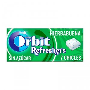 CHICLE ORBIT REFRESHERS HIERBABUENA 7 GRAGEAS.18GR.
