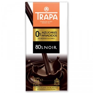 CHOCOLATE TRAPA 80% NOIR SIN AZUCAR 80 GRS