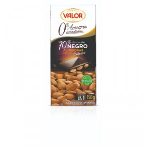 CHOCOLATE VALOR NEGRO 70% CON ALMENDRAS 0% AZUCAR AÑAD.150GR