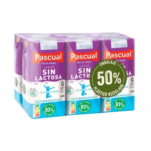 LECHE PASCUAL SEMIDESNATADA SIN LACTOSA PACK-6X200 ML.