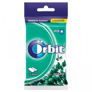 CHICLE ORBIT EUCALIPTO 10 GRAGEAS PACK-4 56 GRS