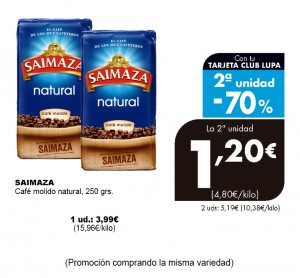 CAFE SAIMAZA MOLIDO NATURAL 250 GRS