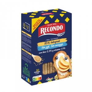 PAN RECONDO TOSTADO 85%INTEGRAL S/SAL Y SA/AZUCAR 30RB 270GR