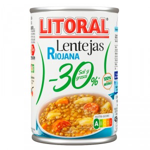 LENTEJA LITORAL 1 RACION -30% SAL Y GRASA 425 GRS