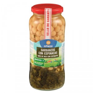 GARBANZO ALTEZA C/ESPINACAS COCIDO FRC 540 GR., 400 GR. P.E