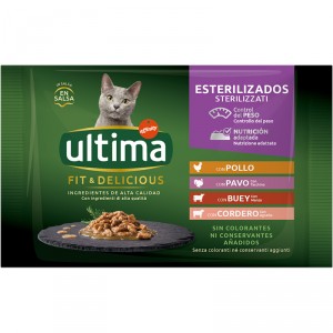 ALIM.ULTIMA CAT FIT&DELICIOUS ESTERILIZADO CARNE P-4X85GR.