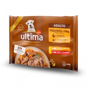 ALIMENTO ULTIMA DOG MINI FIT&DELICIOUS CARNE P-4X100 GRS.