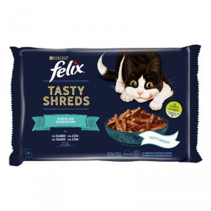 ALIMENTO FELIX TASTY SHERDS PESCADO 4X80GR.