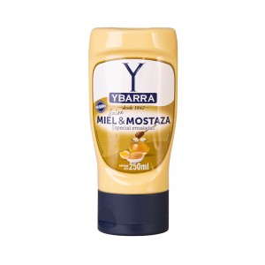 SALSA YBARRA MIEL Y MOSTAZA BOCABAJO 250 ML.