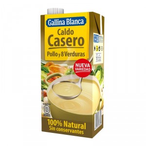 CALDO GALLINA BLANCA 100% NATURAL POLLO Y 8 VERDURAS 1 LT.