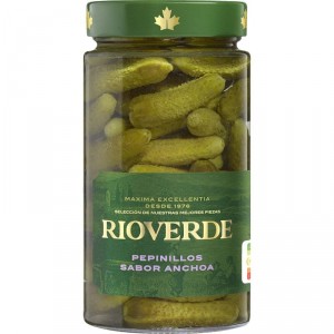 PEPINILLO RIOVERDE SABOR ANCHOA 345 GR., 180 GR. P.E.