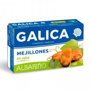 MEJILLON GALICA EN SALSA ALBARIÑO OL-120 GR., 65 GR P.E.