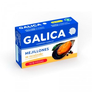 MEJILLON GALICA EN ESCABECHE 13/18 OL-120 GR., 69 GR P.E.