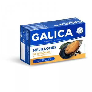 MEJILLON GALICA EN ESCABECHE 8/12, OL 120 69 GR.,P.E.