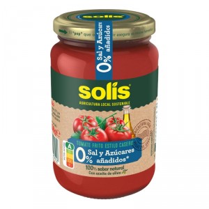 TOMATE SOLIS ESTILO CASERO 0% SAL Y AZUCARES CRISTAL 350 GR.