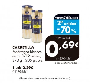 ESPARRAGO CARRETILLA BLANCOS EXTRA 8/12 370 GRS 205 GRS P.E.