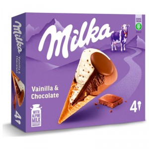 HELADO CONO MILKA CHOCOLATE & VAINILLA PACK 4 UNDS 325 GRS